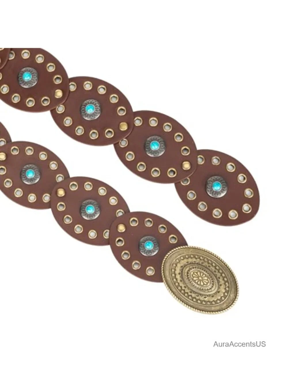Vintage Western Disc Belt Concho Cowgirl Wide PU Leather Dress Belt